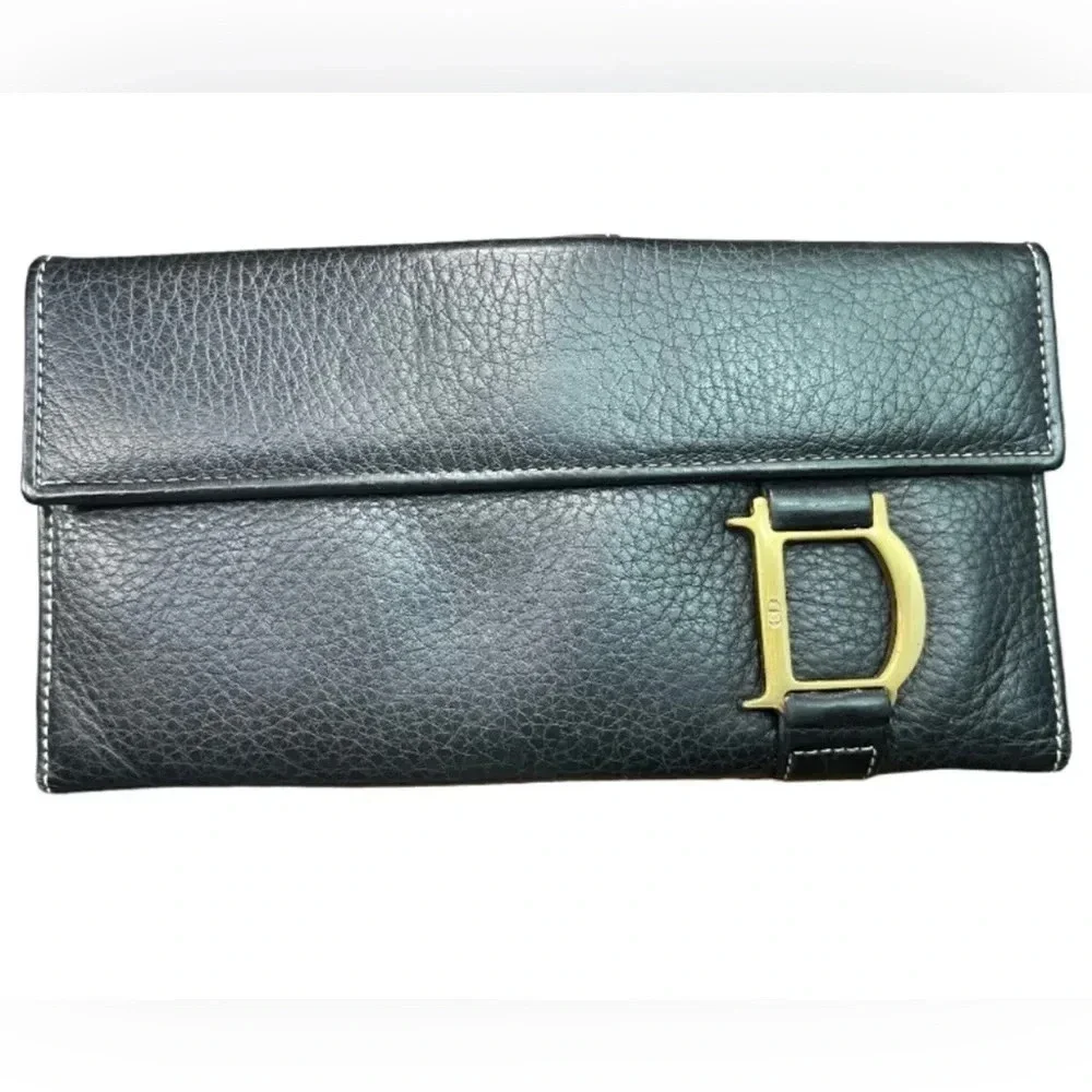 🖤Christian Dior🖤 | 2001 Black Pebbled Leather Trifold Long Wallet